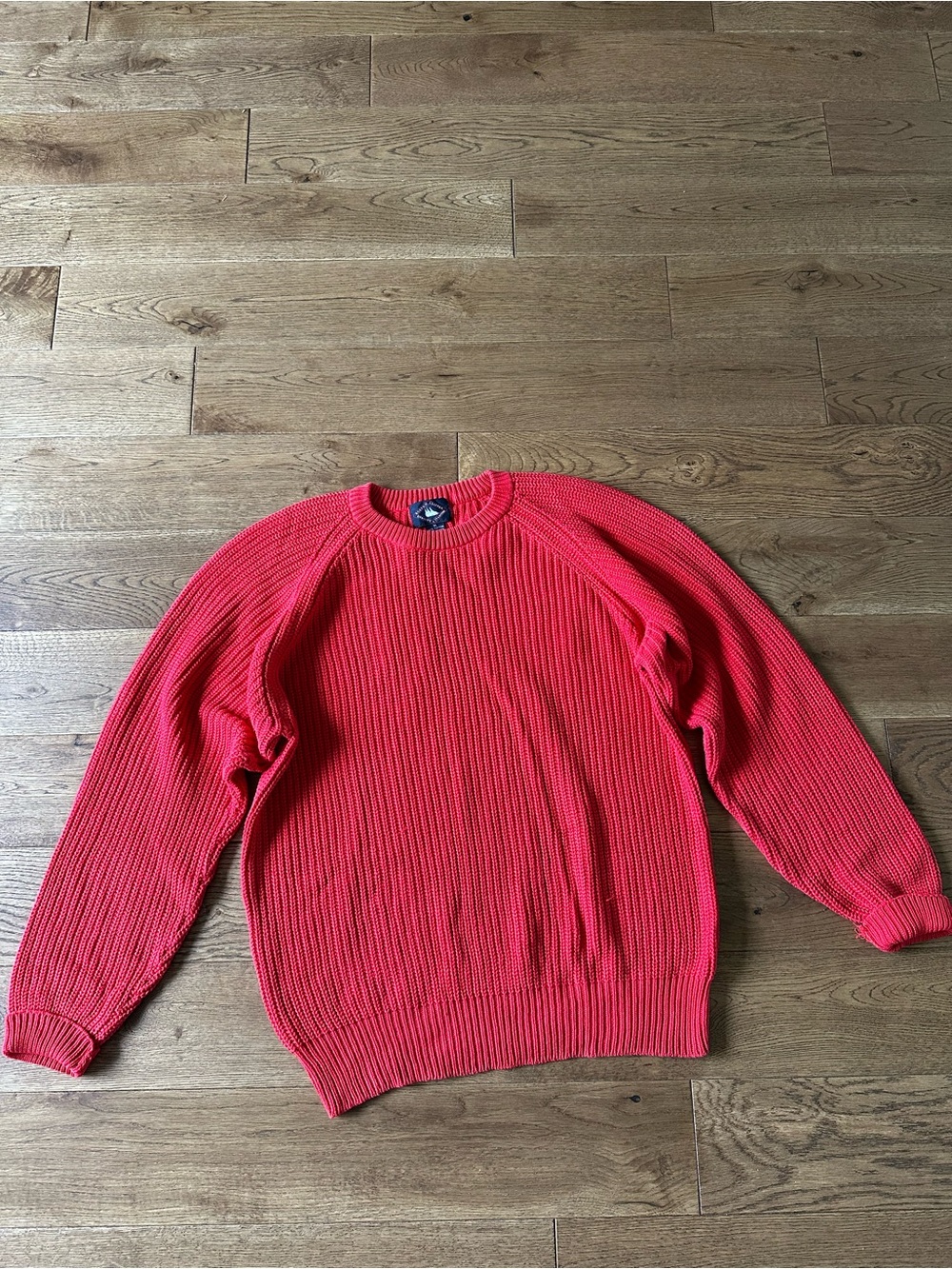 Vintage 100% Cotton Red Knit Sweater Sz M Oversized Fit